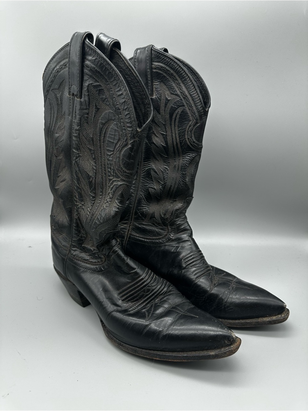 Justin Mens Black Leather Western Cowboy Boots Pointed Made in USA 6.5 C 601693